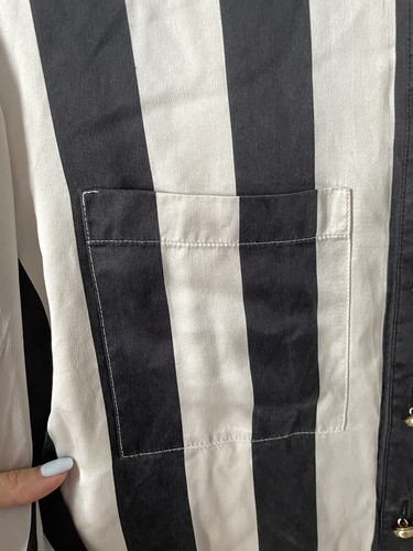 Balmain H&M Women's Silk Striped Blouse Gold Buttons Size EU38 US8 - Picture 14 of 18