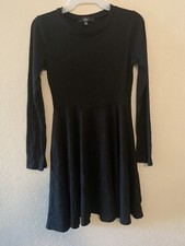 lulus Fit and Fair Black Ribbed Knit Long Sleeve Skater Dress Stretche Size M.