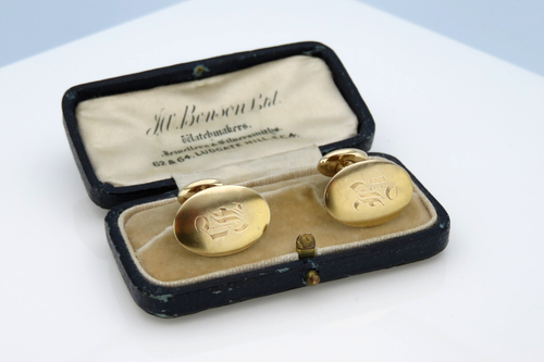 Antique Edwardian Art Deco era 14K Gold Engraved Initial B Cufflinks Buttons - Picture 5 of 12