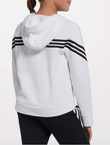 adidas Girls' Fleece 3-Stripe Hoodie, White/Black-Size S - Picture 2 of 5