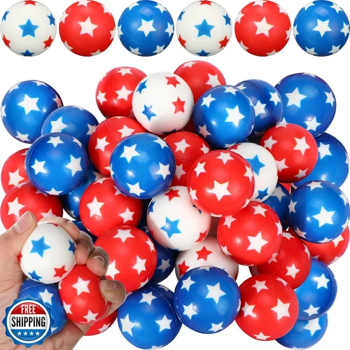 Liliful 100 Pcs 4th of July Stress Balls Bulk 1.57 Inch Mini Patriotic Americ