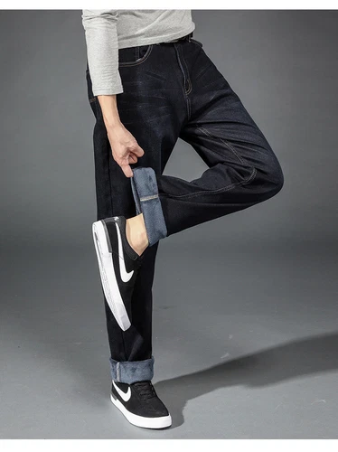 Hombre Invierno Grueso Térmico Jeans Forrado de Vellón Denim Pantalones Algodón Cálidos Pantalones - Imagen 10 de 17