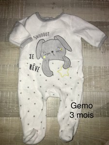 Gemo 3 Mois Fille Babygros Pyjama Velours Blanc Gris Tbe Ebay