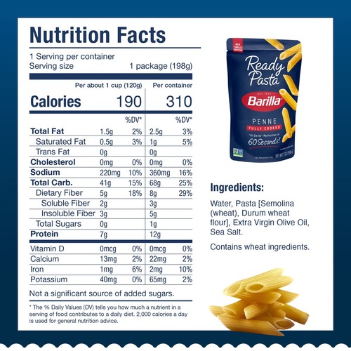Barilla Ready Pasta Fully Cooked Penne Pasta Non-GMO & Kosher 7 oz Pack of 7 - Picture 6 of 8