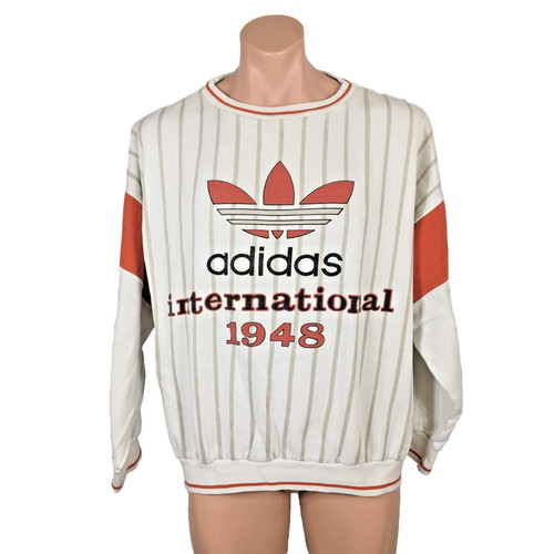 Vintage 80s Adidas International Red White 1948 Crewneck Trefoil Super Rare L