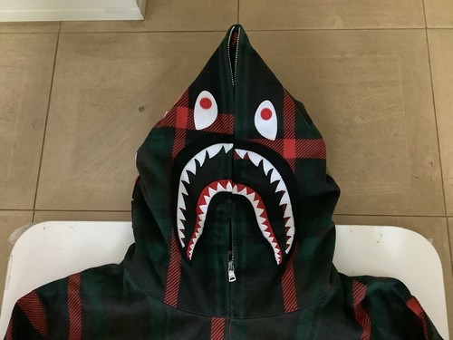 AUTHENTIC A BATHING APE BAPE CHECK SHARK FULL ZIP HOODIE GREEN 2XL MENS NEW - Picture 2 of 10