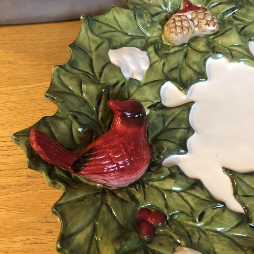Cracker Barrel "Giardino delle Vacanze" Winter Birds Piatto Ceramica 17,5" x 13" Con Scatola - Foto 2 di 14