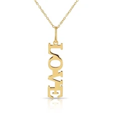 14K Real Solid Yellow Gold Dainty LOVE Script Pendant Charm Necklace 18 in