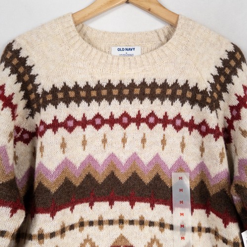 Antiguo Suéter Azul Marino Para Mujer Mediano Multicolor Fair Isle Geométrico Cottage Cabin Nuevo - Imagen 2 de 8