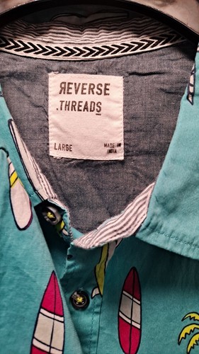 Reverse Threads kurzärmeliges Herrenhemd. Knopfleiste Palmen/Surfbretter. Groß - Bild 5 von 5