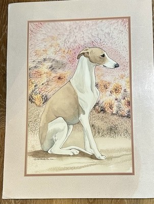 Original Watercolor Painting By Martha Van Loan Of A Sitting Whippet