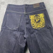 Phat Farm Shorts Mens Size 42 Blue Denim Gold Trim Baggy Jean