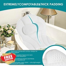 Luxury White Bath Pillow for Tub Neck Back Support - 6 Suction Cups