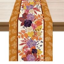 Fall Color Maple Leaf Wild Flower Table Runner Table Decoration for Kitchen D...