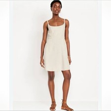Old Navy XL Tall Linen Blend Fit & Flare Cami Mini Dress Natural Beige Pockets