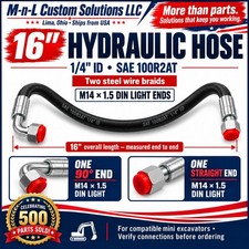  Chinese Mini Excavator: 1/4 X16" Hydraulic Hose  m14 Din L One Straight One 90°
