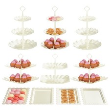 10 Pack Cake Stand Set with 3 x Two-Tier and 3 x Three-Tier Cupcake White
