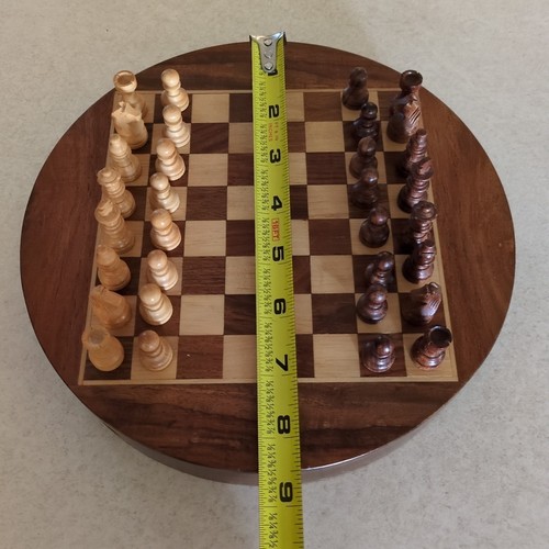 Wood Chess Set Round Travel Magnetic 1.3/8" King Storage Drawer - Picture 5 of 16