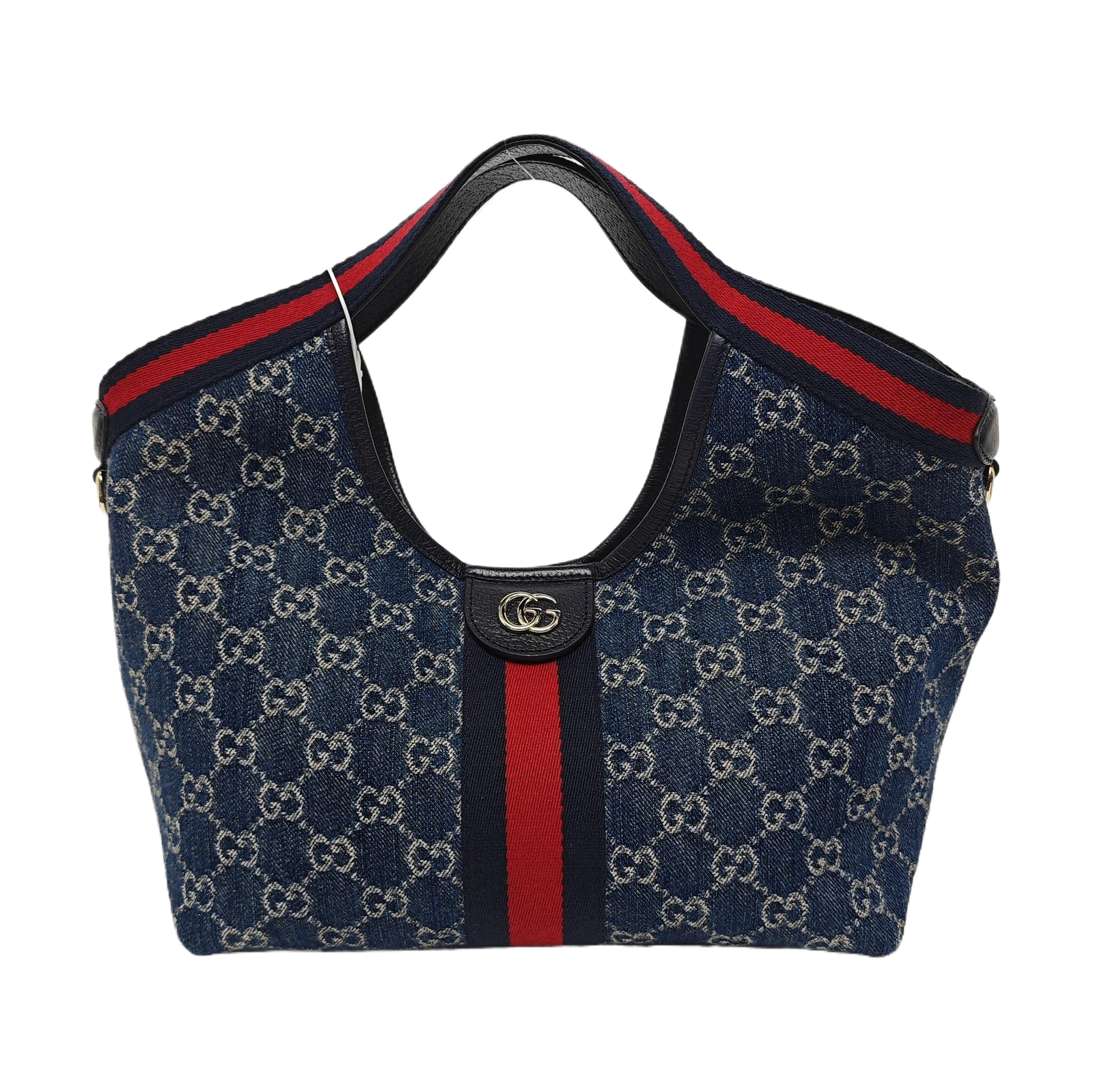 Gucci Giglio Color Block Printed D Ring Denim Tote Shoulder - Excellent #RF87S9