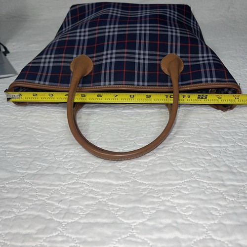 Sac à main bandoulière fourre-tout vintage Burberrys bleu marine à carreaux - Photo 18/21
