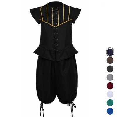 Mens Renaissance Doublet and Breeches Medieval Vest Short Pants Halloween Suits