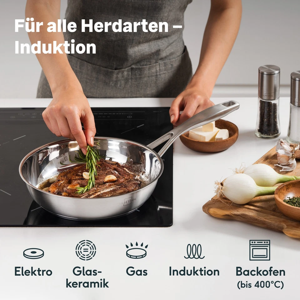 SILBERTHAL Edelstahl Pfanne Unbeschichtet - Induktion - Profi Bratpfanne 24 cm - Bild 4 von 4