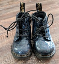 Dr Doc Martens 1460 toddler girls blue glitter combat boots size 5