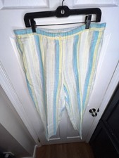 Talbots Women  s 14 Blue White Stripe 100 Irish Linen Crop Pant Cruise Resort XL