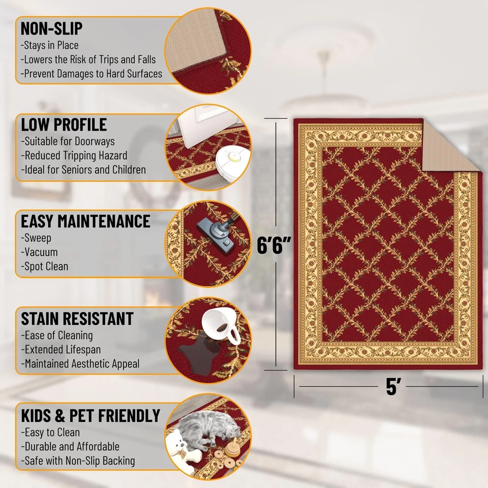 Alfombras de 5' x 6'6" para sala de estar alfombra de área enrejado para dormitorio - antideslizante duradera... Foto 2 de 4