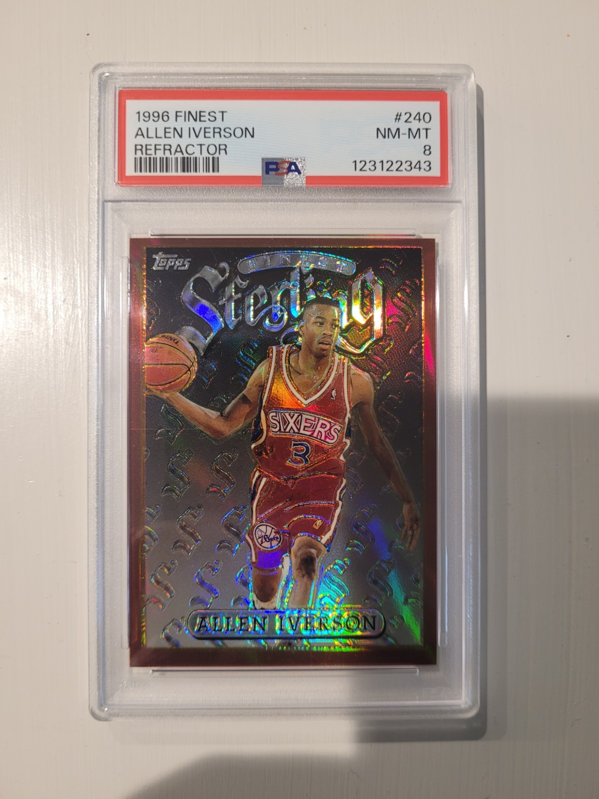 1996 FINEST REFRACTOR #240 ALLEN IVERSON ROOKIE RC PSA 8