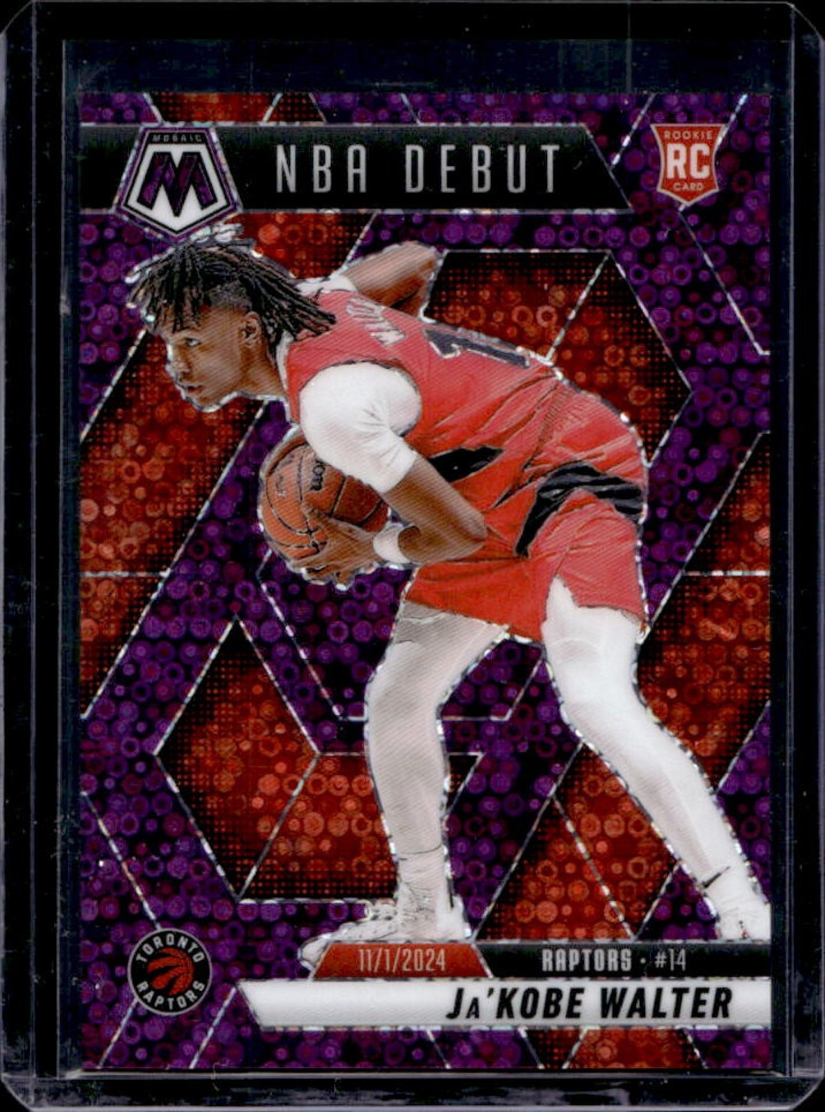 2024-25 Mosaic Ja'Kobe Walter RC Fast Break Purple NBA Debut #14/50 Raptors