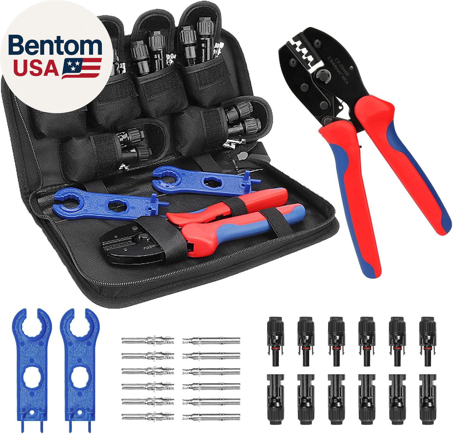Solar Crimper Tool Kit - Crimper, 6 Pairs Connectors, Spanner Wrench for Solar P