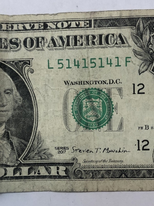 Fancy Serial Number RADAR 2017 Highly Circulated $1 Dollar Note