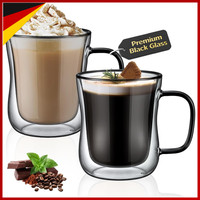 KaffeegläSer Doppelwandig 350Ml Schwarz 2Er Set FüR Latte Macchiato Cappuccino