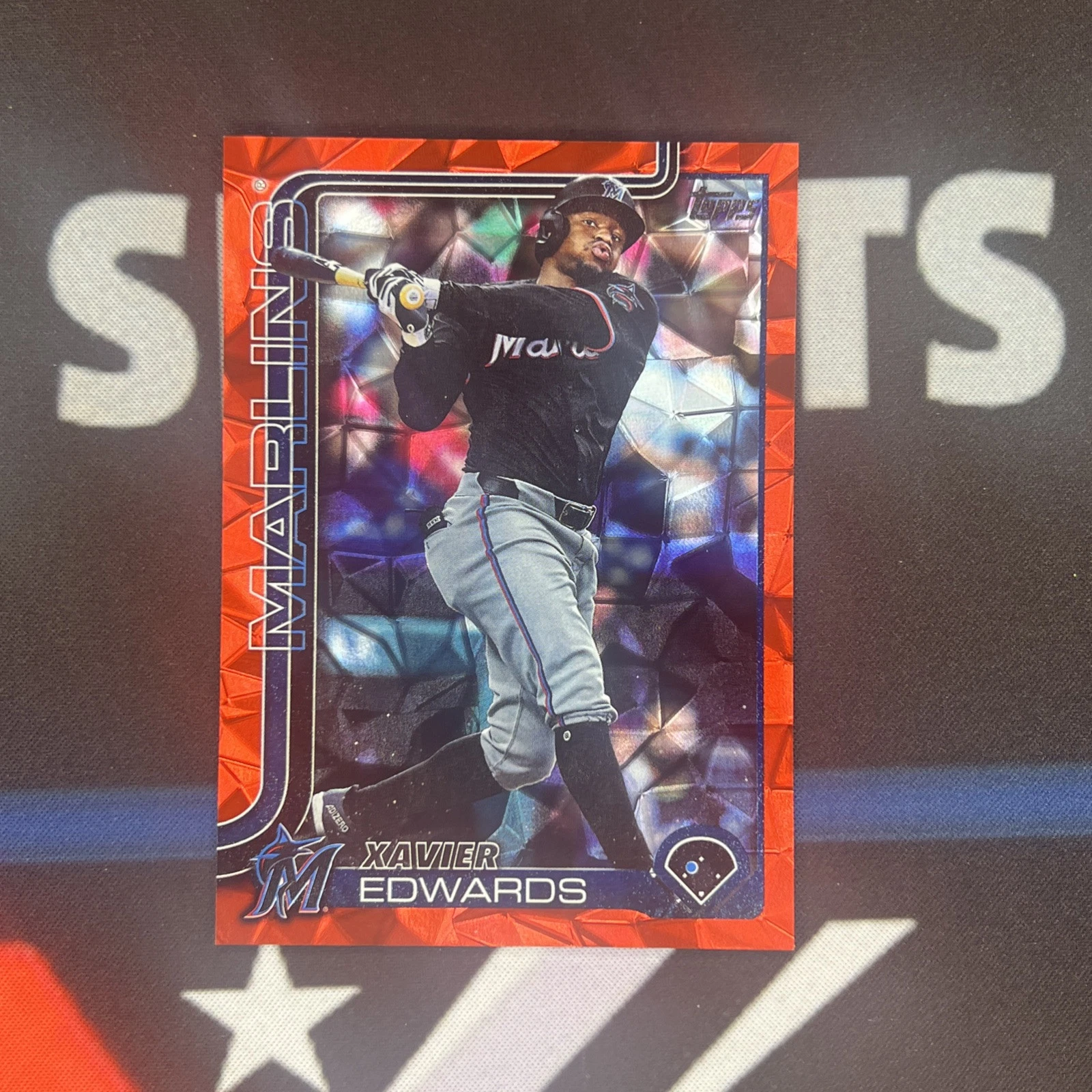 2025 Topps Series 1 Xavier Edwards Red Diamante SP 3/5 Miami Marlins