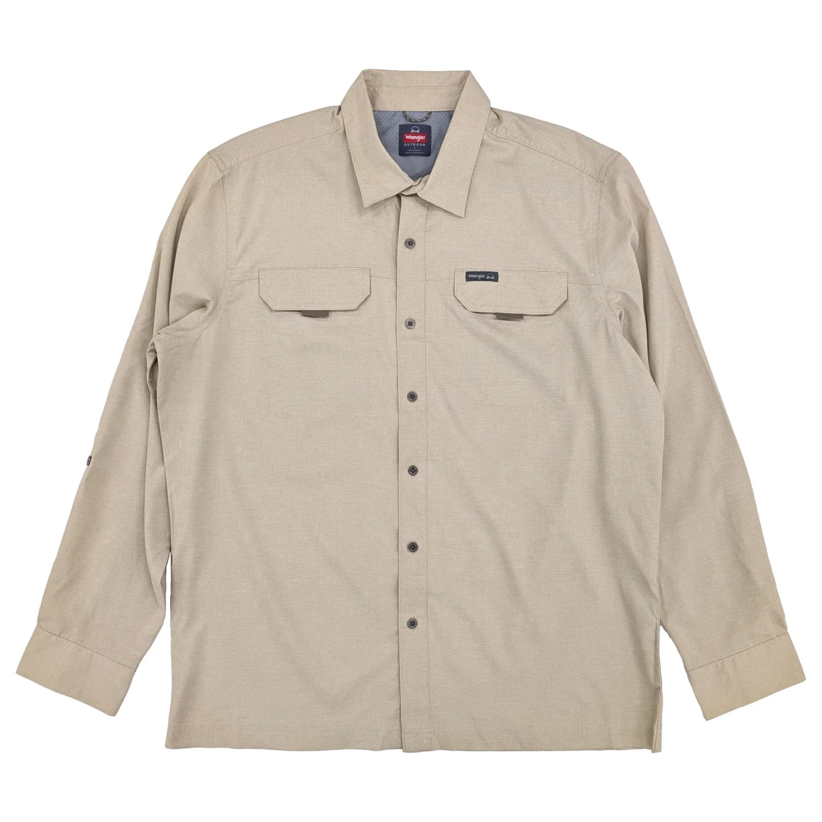 Wrangler Outdoor Mens Beige Long Sleeve Vented Back Hiking Shirt