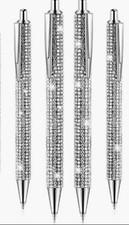 Set of 4 Silver Crystal Rhinestone Bling Ballpoint Pens