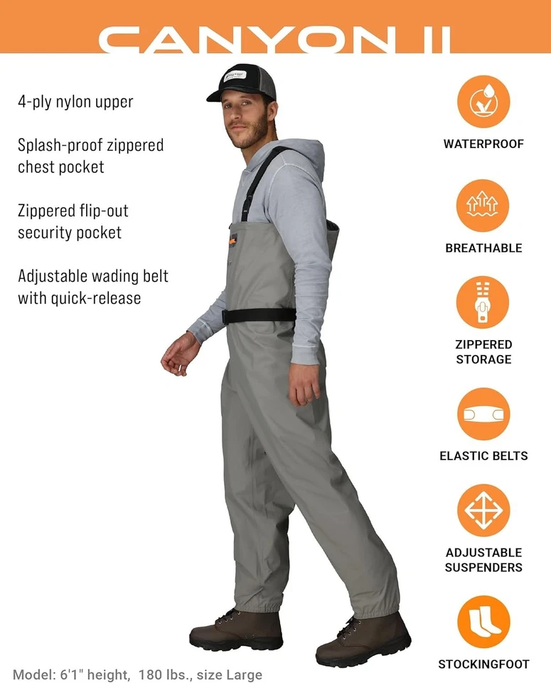 Men's Breathable Fishing Waders with Adjustable Quick-Release Y-Back Suspenders - Image 4 of 4