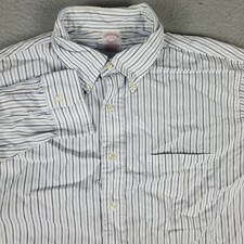 Brooks Brothers Shirt Mens Size 17 Blue White Stripe Dress Button Up Long Sleeve