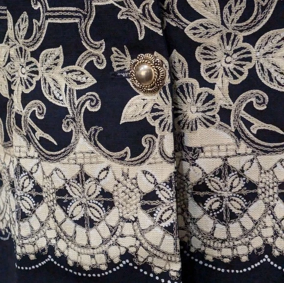 复古优雅 2 件 LESLIE FAY 夹克连衣裙 10 码海军蓝奶油色 Leslie F — 第 4/4 张图片