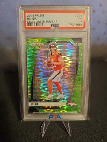 2024 Panini Prizm - Rookies Bo Nix #309 Neon Green Pulsar Prizm (RC)