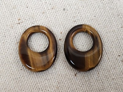 Nice! Pair Tiger Eye Stone Earring Pendant Oval Rings Hooplets 25mm