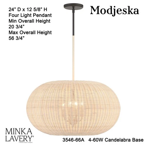 Minka Lavery 3546 Modjeska 4 Light 24"W Multi Light Pendant - Coal - Picture 6 of 9