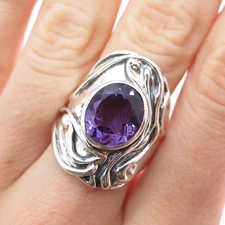 HAGIT GORALI Sterling Silver Vintage Israel Amethyst Modernist Ring Size 8.25
