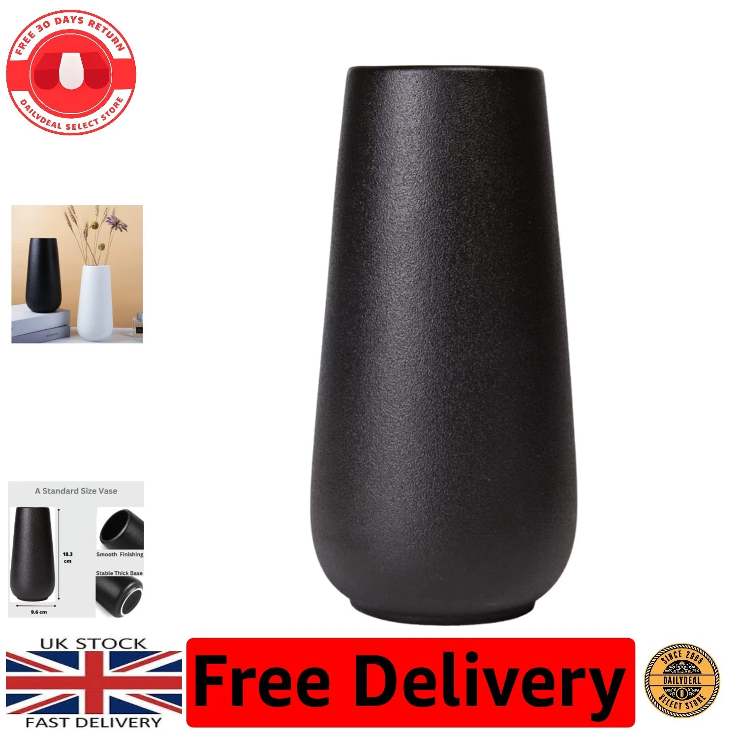 Versatile Black Ceramic Vase for Pampas Grass and Flowers - Stylish Home Accent