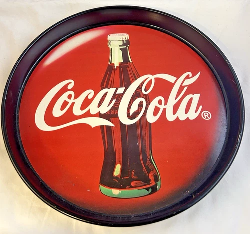 Vintage Coca-Cola Round Metal Drink Tray W/ Bottle Image 12in