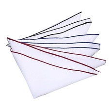 Mens White Pocket Square 100 Cotton- Pack of 3 Burgundy Navy Blue Black Border