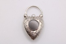Victorian silver puffy heart padlock locket back c1860