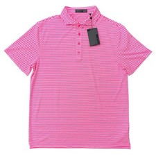 G/FORE G4 Feeder Tech Pique Polo White Pink Striped Golf Shirt, Size Large NWT