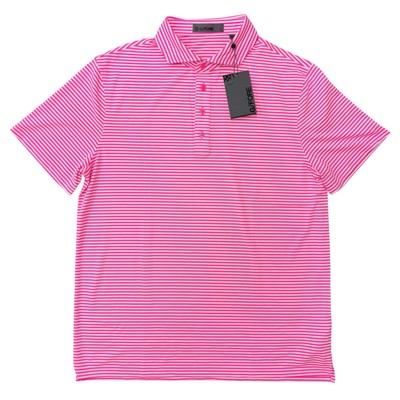 G/FORE G4 Feeder Tech Pique Polo White Pink Striped Golf Shirt